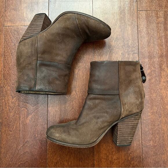 Rag & Bone Women's Distressed Brown Suede Ankle Boots w/ Stacked Heels, Size 6.5 - Picture 2 of 16